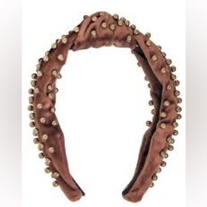 Lele Sadoughi Brown Velvet with Brown Pearls Headband